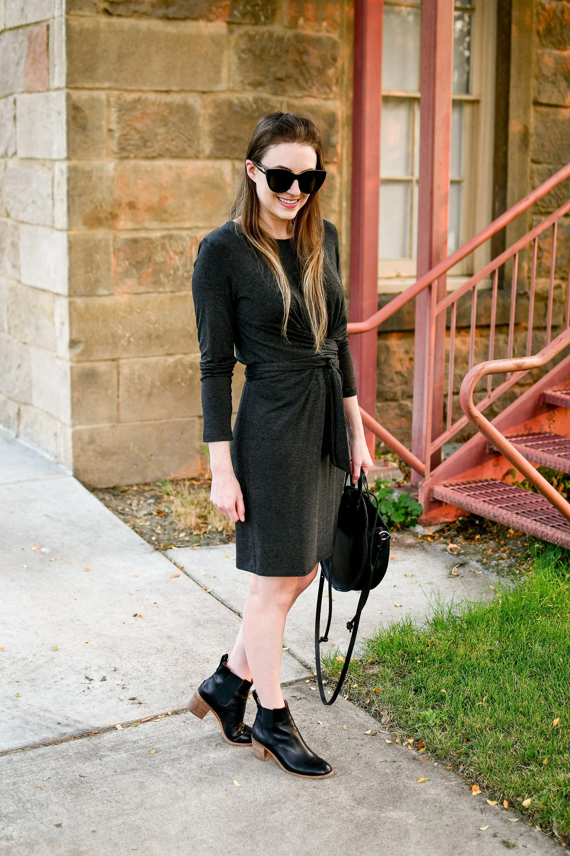 Black wrap dress sales with boots